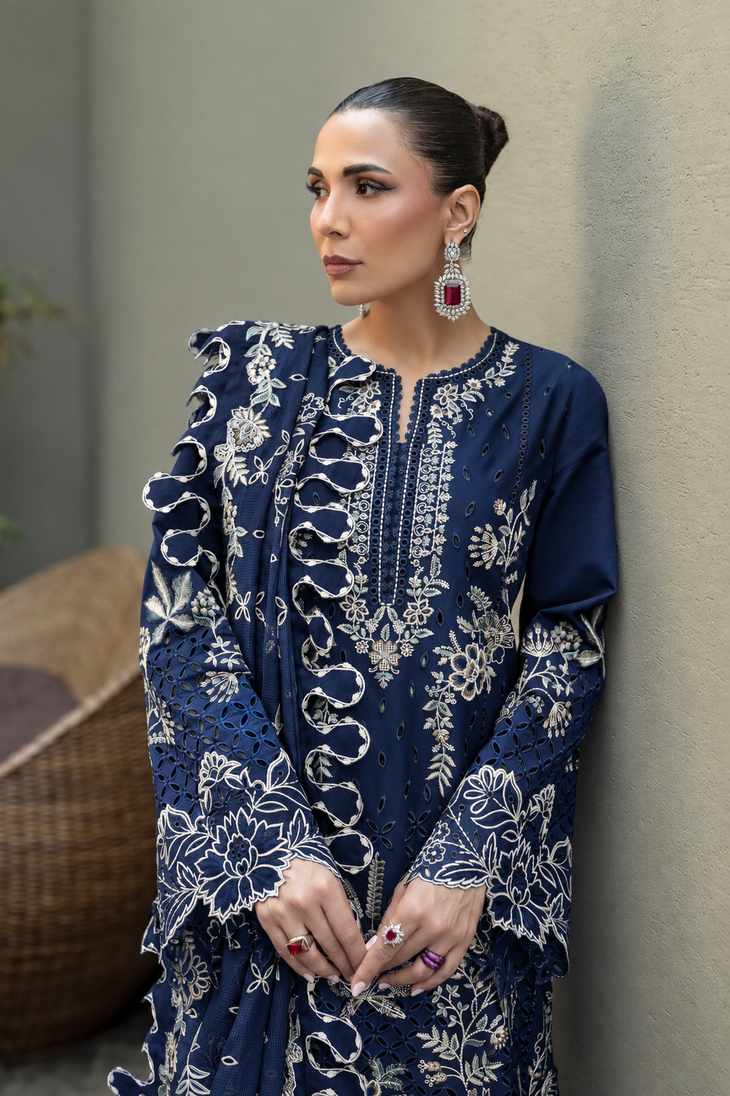 Dhanak Embroidered 3pc Article With Dhanak Embroidered Dupatta Akbar Aslam Zinc Blue