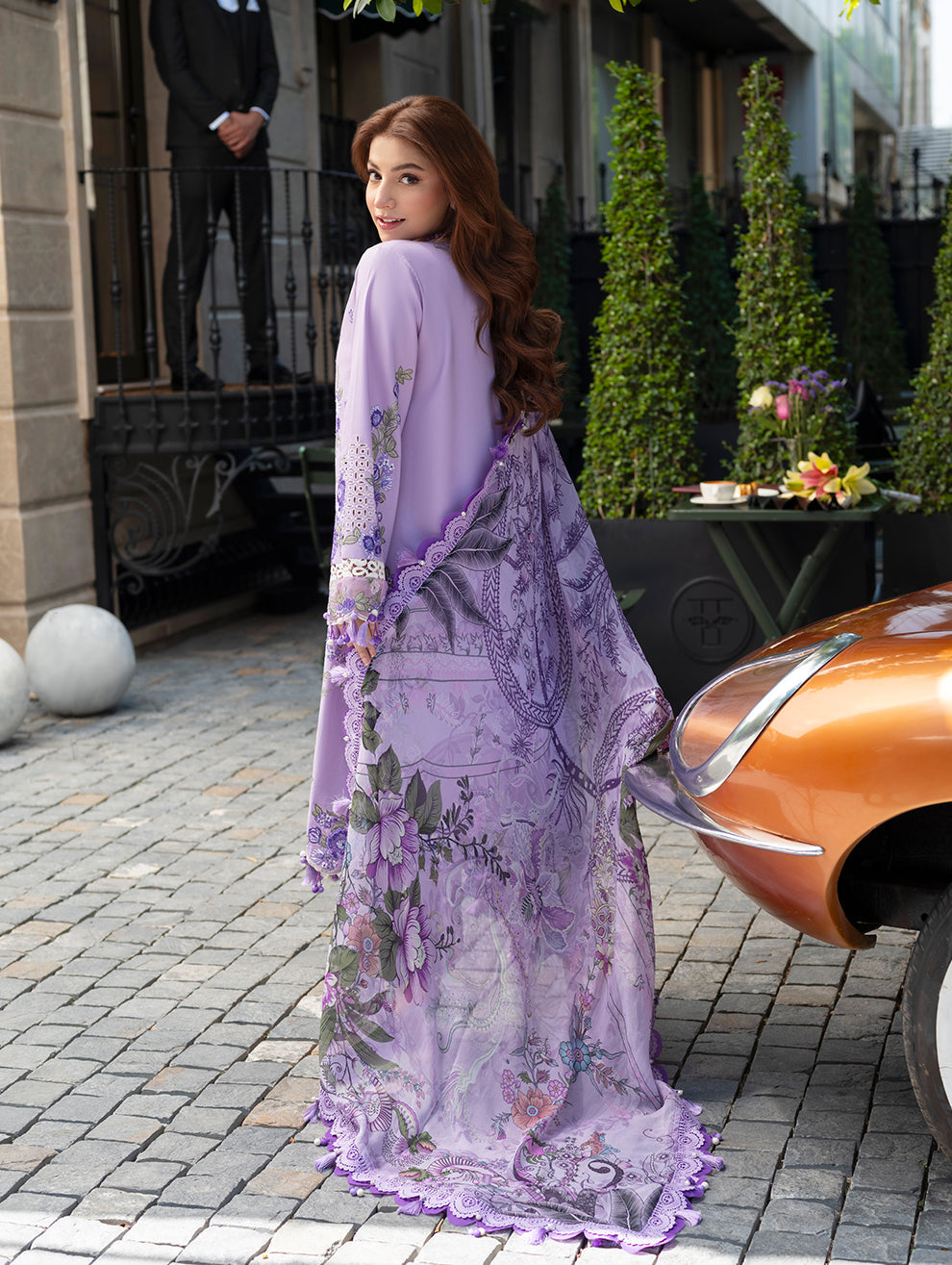 Nooreh Dhanak Embroidered Luxury 3pc Article With Dhanak Printed Shawl Lilac Color