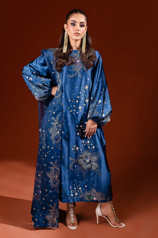 Nooreh Silk Embroidered Luxury 2pc Article Blue color