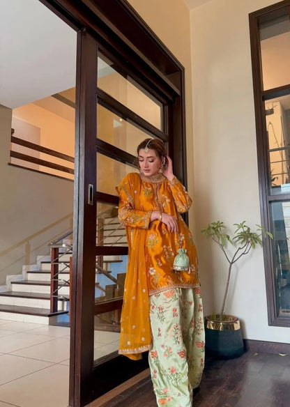 Silk Embroidered 3pc Article Momina iqbal