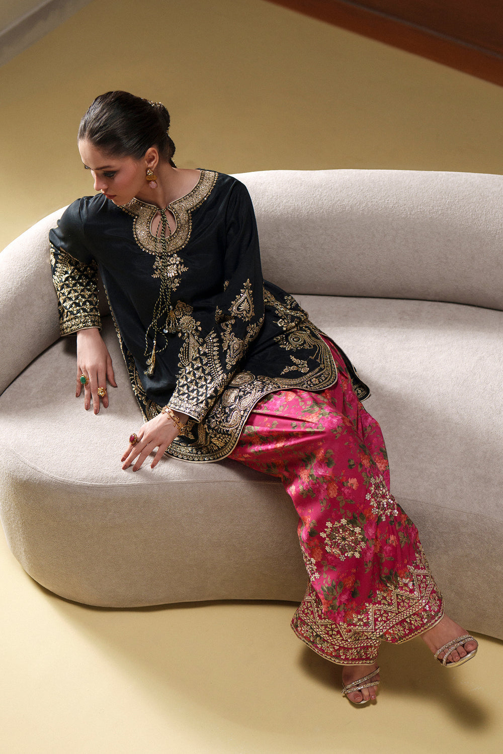 Ethnic Silk Luxury Embroidered Dress Shirt ,trouser and sleeves D-7024