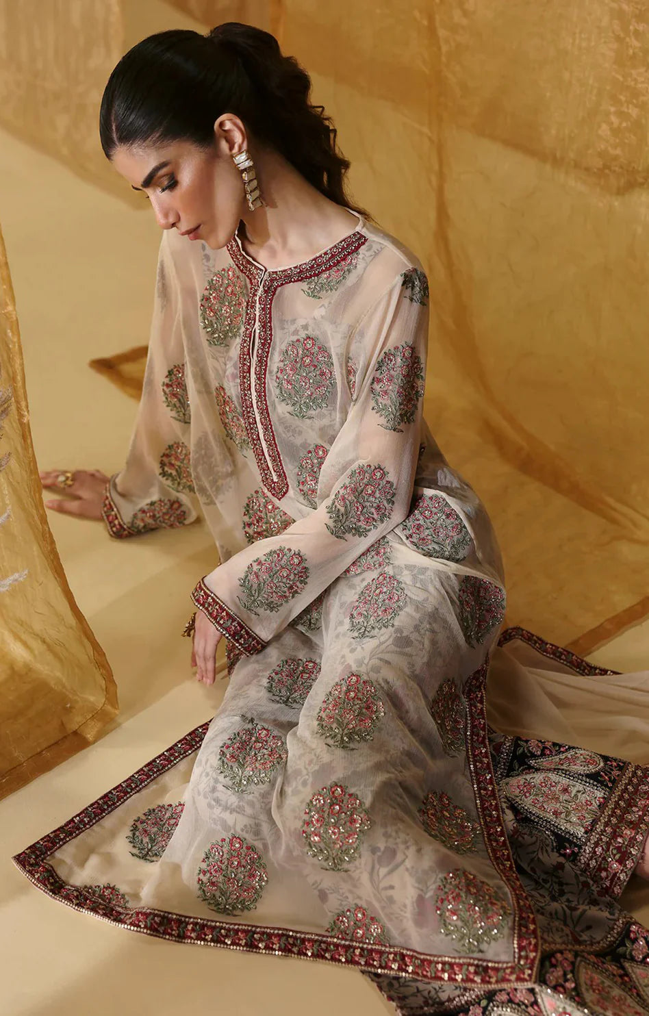 Silk Embroidered 2pc Article white chiffon with silk