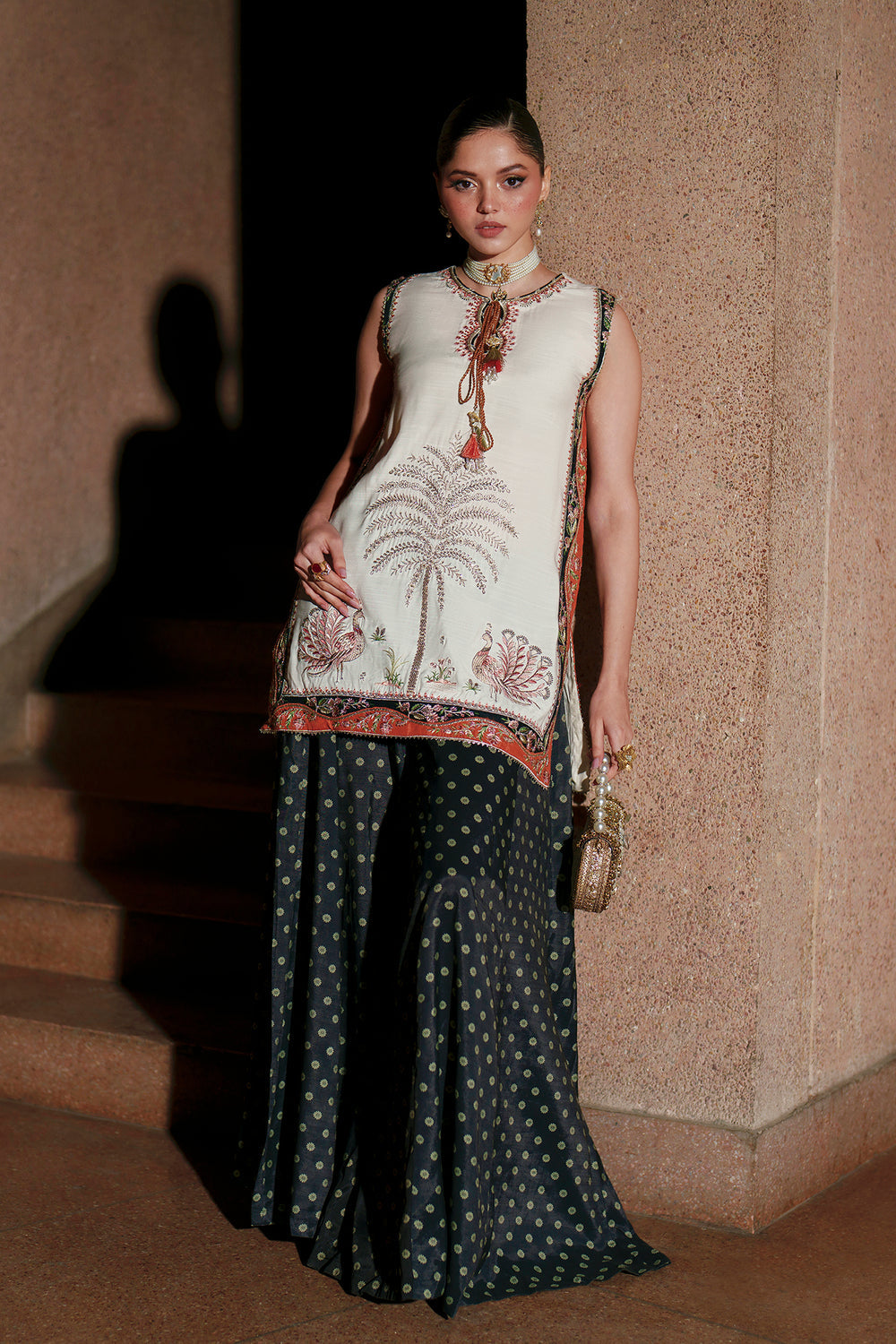 Silk 2pc Embroidered Article Black Trouser