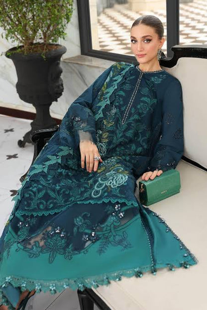 Pure Chiffon Embroidered 3pc Article With pure russion rip trouser and silk Duppata