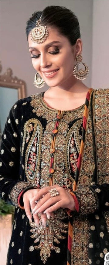 Asim Jofa Embroidered Velvet 3 Piece Unstitched - Maryam Collection