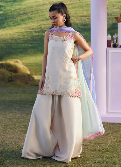 Silk Embroidered 3pc Article With Chiffon Triple Shade Dupatta Naimal Khawar