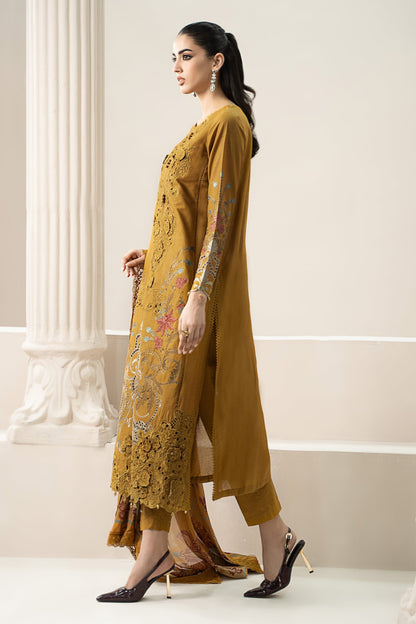 Mariab Dhanak Embroidered 3pc Article 3d Patches With Dhanak Shawl Mustard Color