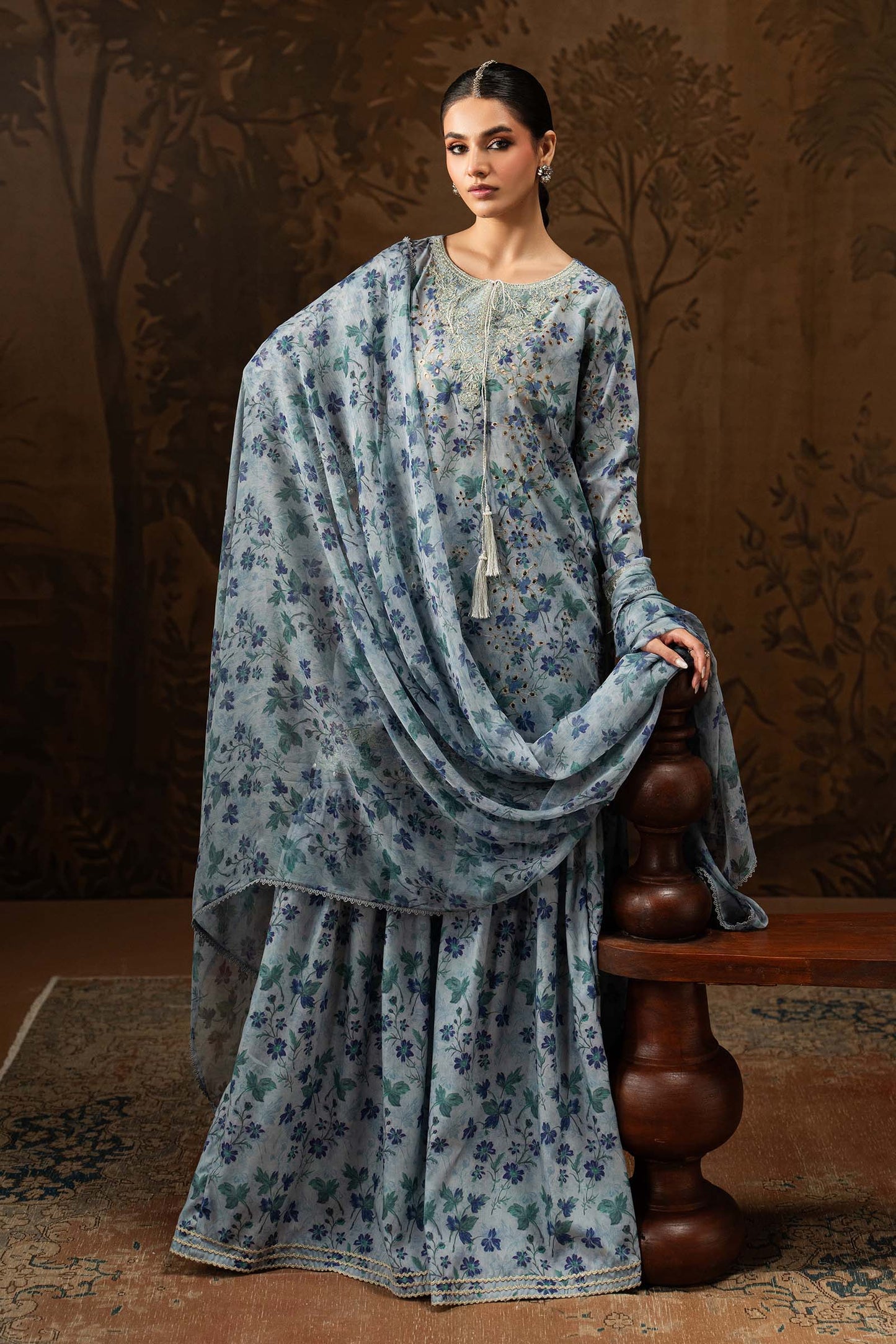 Mariab Silk Luxury Embroidered Dress 3pc