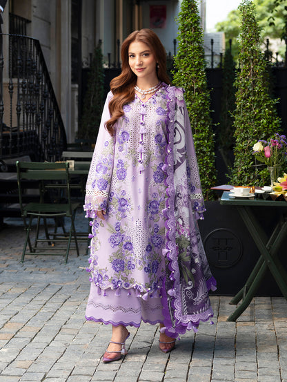 Nooreh Dhanak Embroidered Luxury 3pc Article With Dhanak Printed Shawl Lilac Color