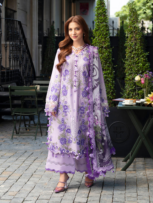 Nooreh Dhanak Embroidered Luxury 3pc Article With Dhanak Printed Shawl Lilac Color