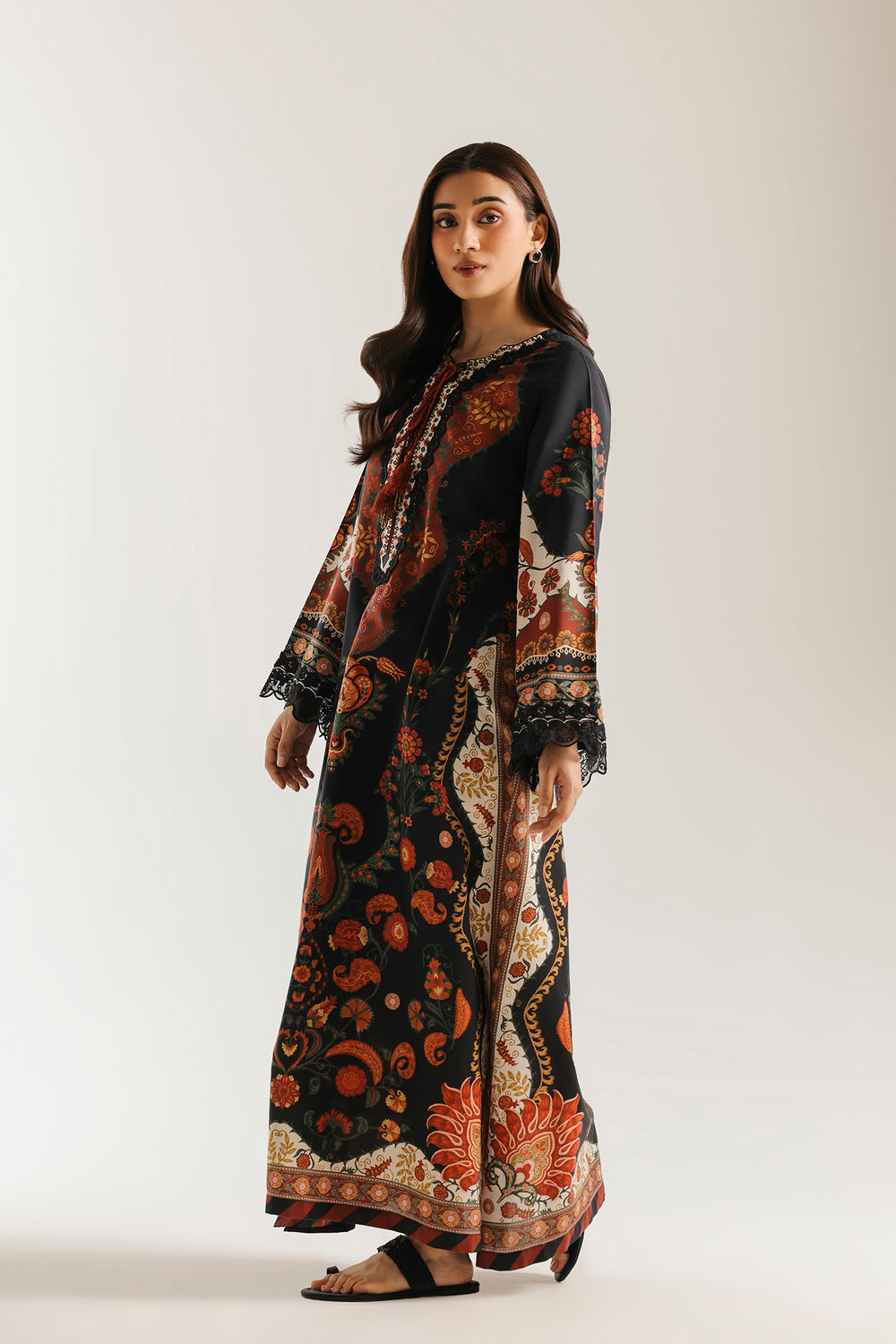Ethnic Silk Luxury Embroidered Dress,trouser and sleeves D-90025