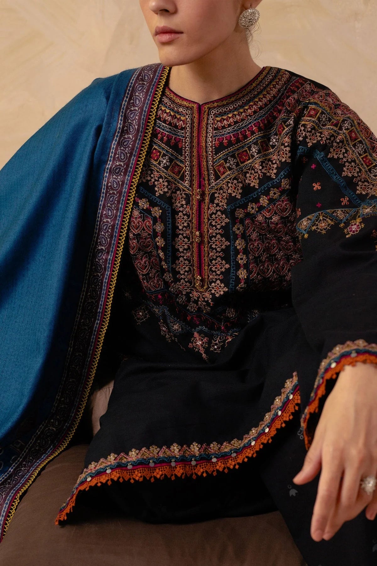 Jazmin Dhanak Embroidered Articles with Embroidered Patches and Shawl