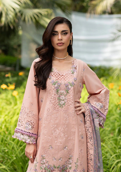 Elaf Dhanak Embroidered 3pc Luxury Article With Dhanak Purple Shawl Pink Color