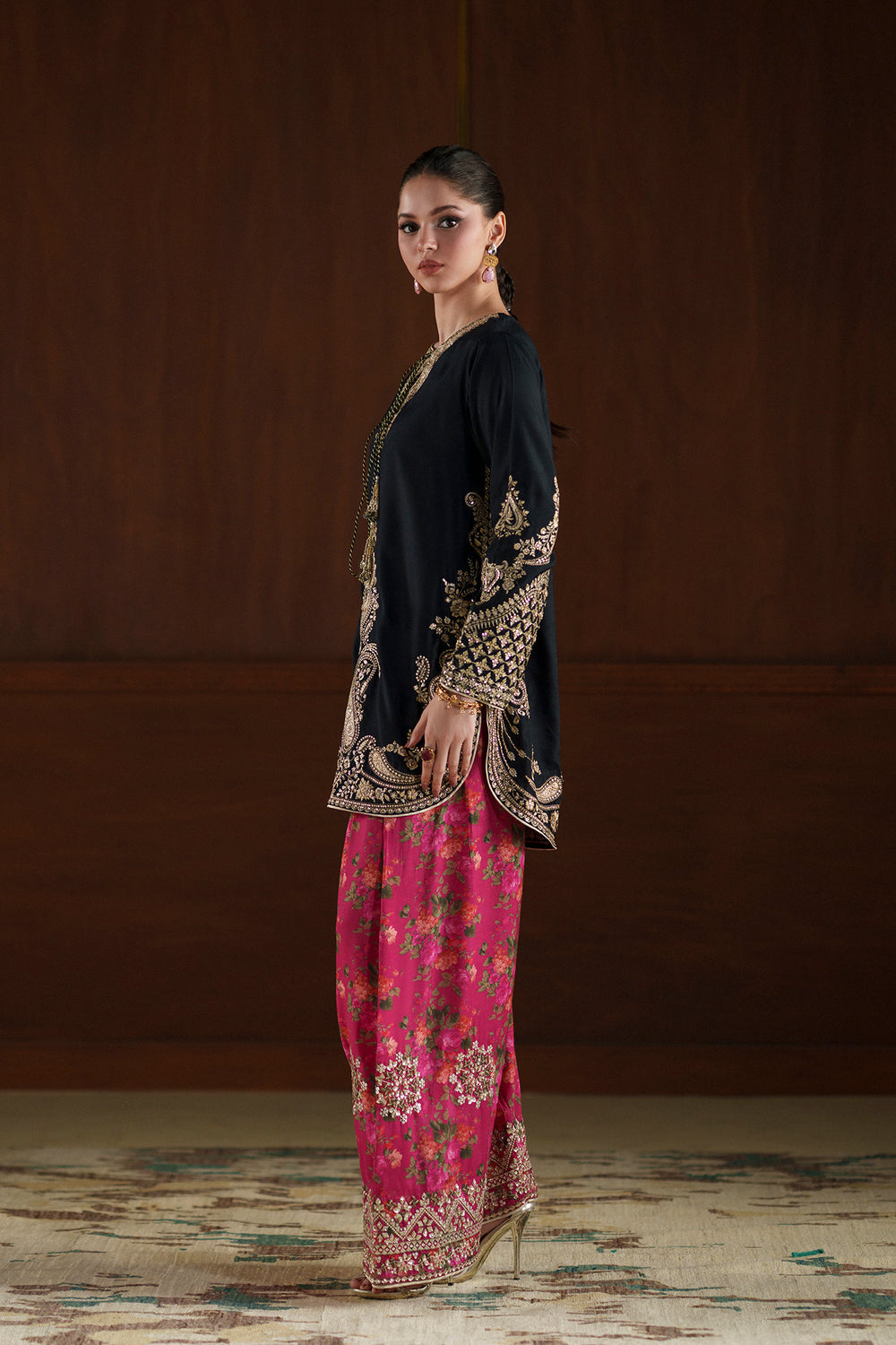 Ethnic Silk Luxury Embroidered Dress Shirt ,trouser and sleeves D-7024