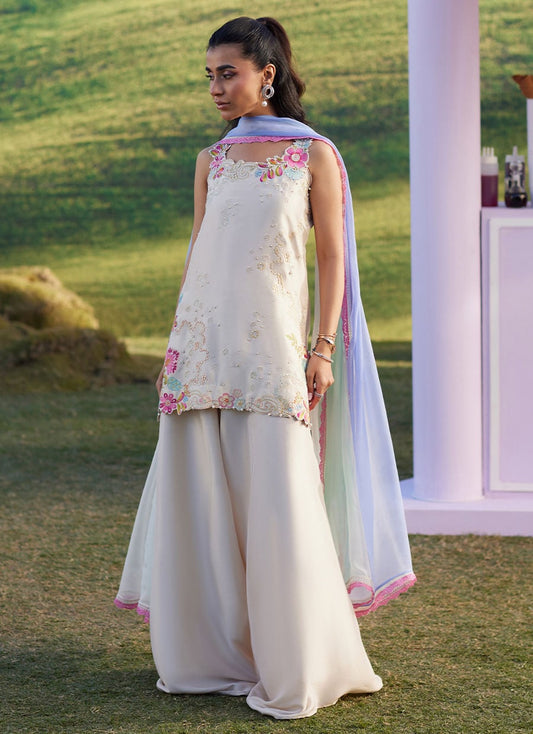 Silk Embroidered 3pc Article With Chiffon Triple Shade Dupatta Naimal Khawar