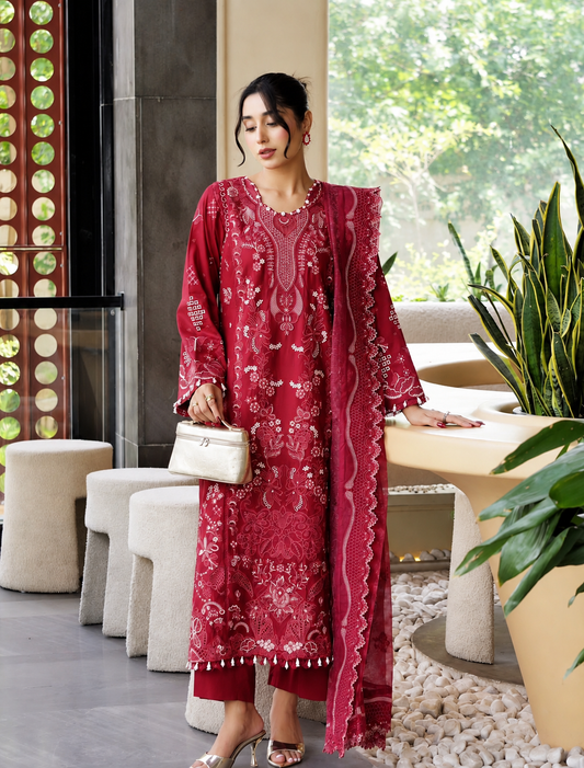 Aneelas Dhanak Embroidered 3pc Article With Dhanak Dupatta Butterfly