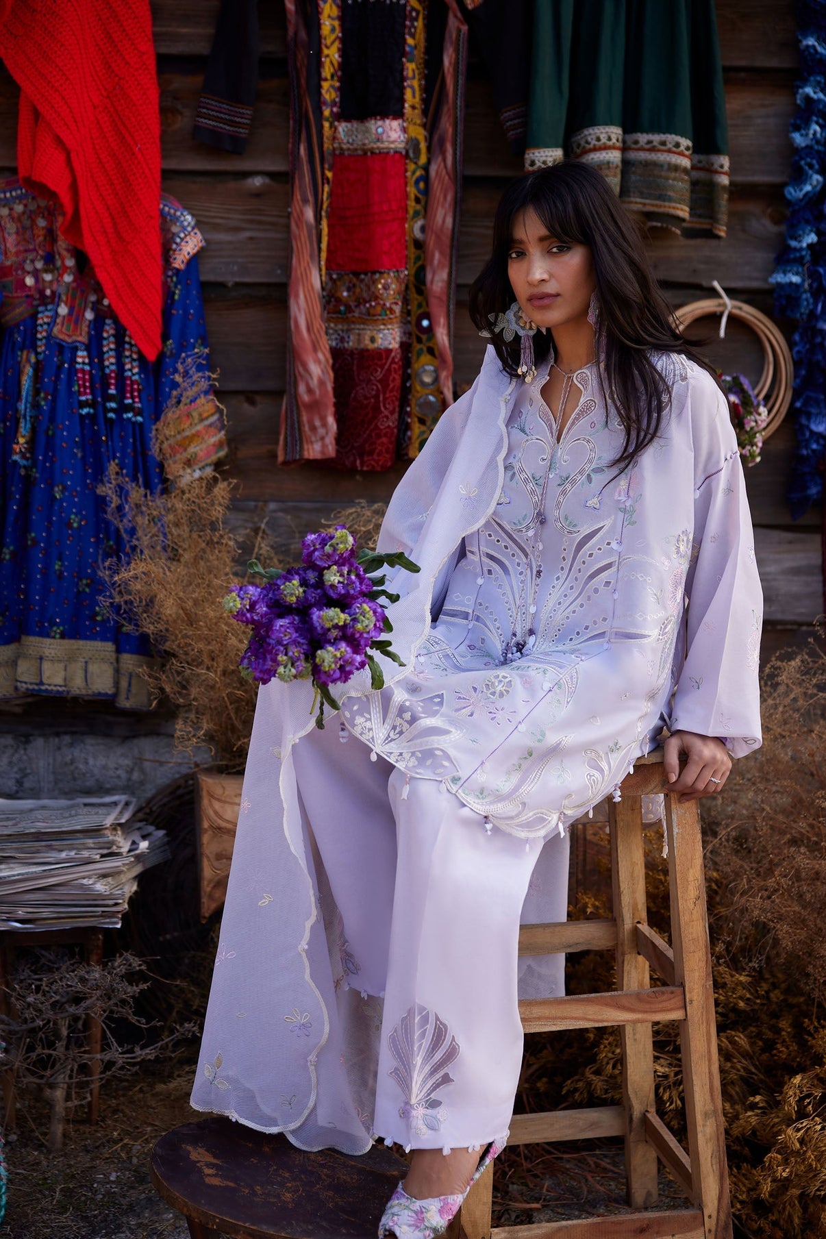 Designer Dress Silk Embroidered 2pc Article Lilac Color
