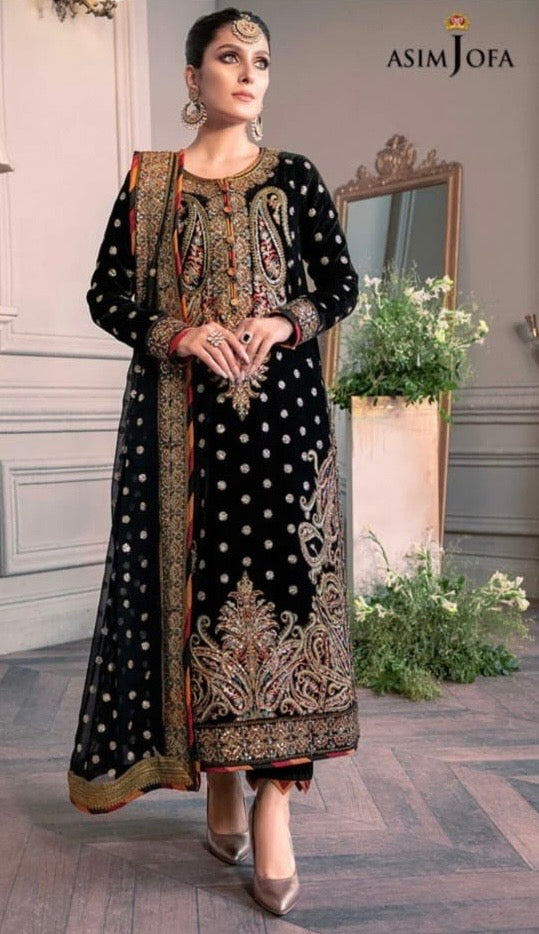 Asim Jofa Embroidered Velvet 3 Piece Unstitched - Maryam Collection