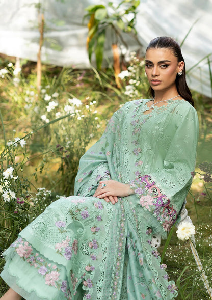 Elaf Dhanak Embroidered 3pc Article With Silk Printed Shawl Light green Color
