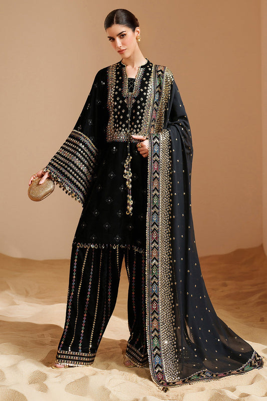 Jazmin 11000 Velvet Embroidered 3pc Article With Embroidered Khaadi Net Duppata Black Color
