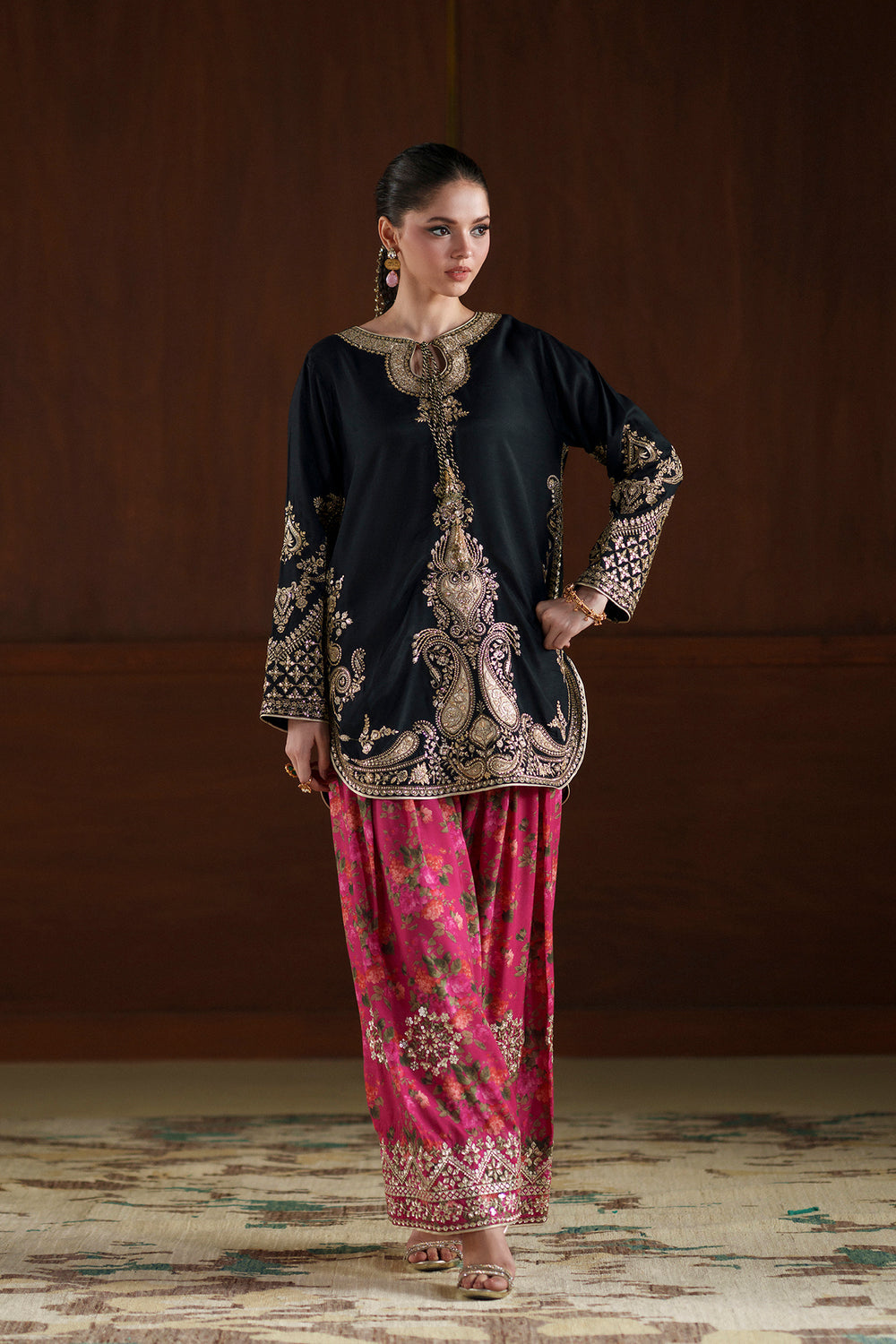 Ethnic Silk Luxury Embroidered Dress Shirt ,trouser and sleeves D-7024