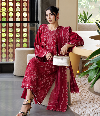 Aneelas Dhanak Embroidered 3pc Article With Dhanak Dupatta Butterfly