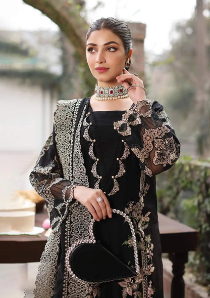 Kahf Black Dhanak Embroidered 3pc Article With Dhanak Shawl