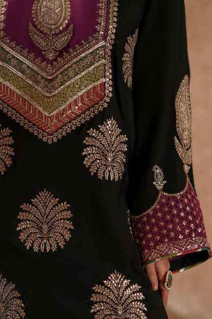 Ethnic Silk Luxury Embroidered Dress Purple Neckline