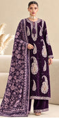 Ethnic Dhanak Embroidered 3pc Article With Plachi Shawl Plum Color