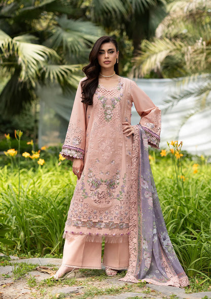 Elaf Dhanak Embroidered 3pc Luxury Article With Dhanak Purple Shawl Pink Color