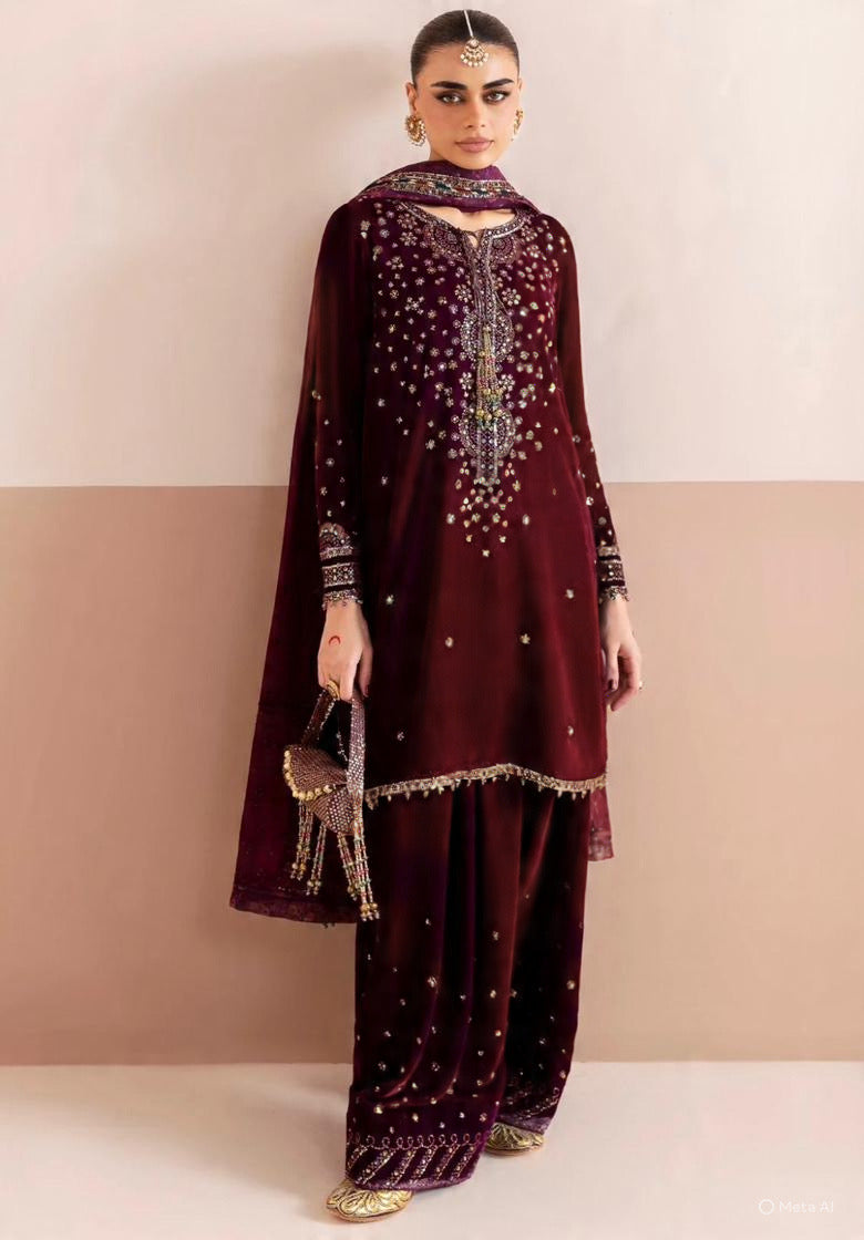 Jazmin 9000 micro Velvet Three Piece Embroidered