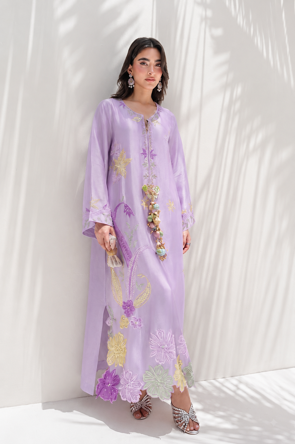 Sidrah&sarah Luxury Lilac 2pc Silk Embroidered