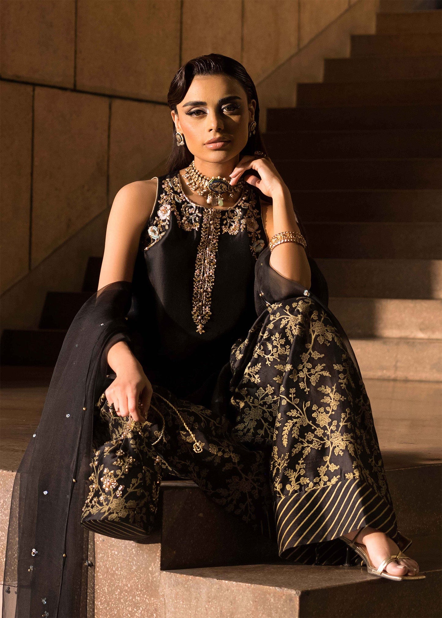 Ethnic Black Silk 3pc