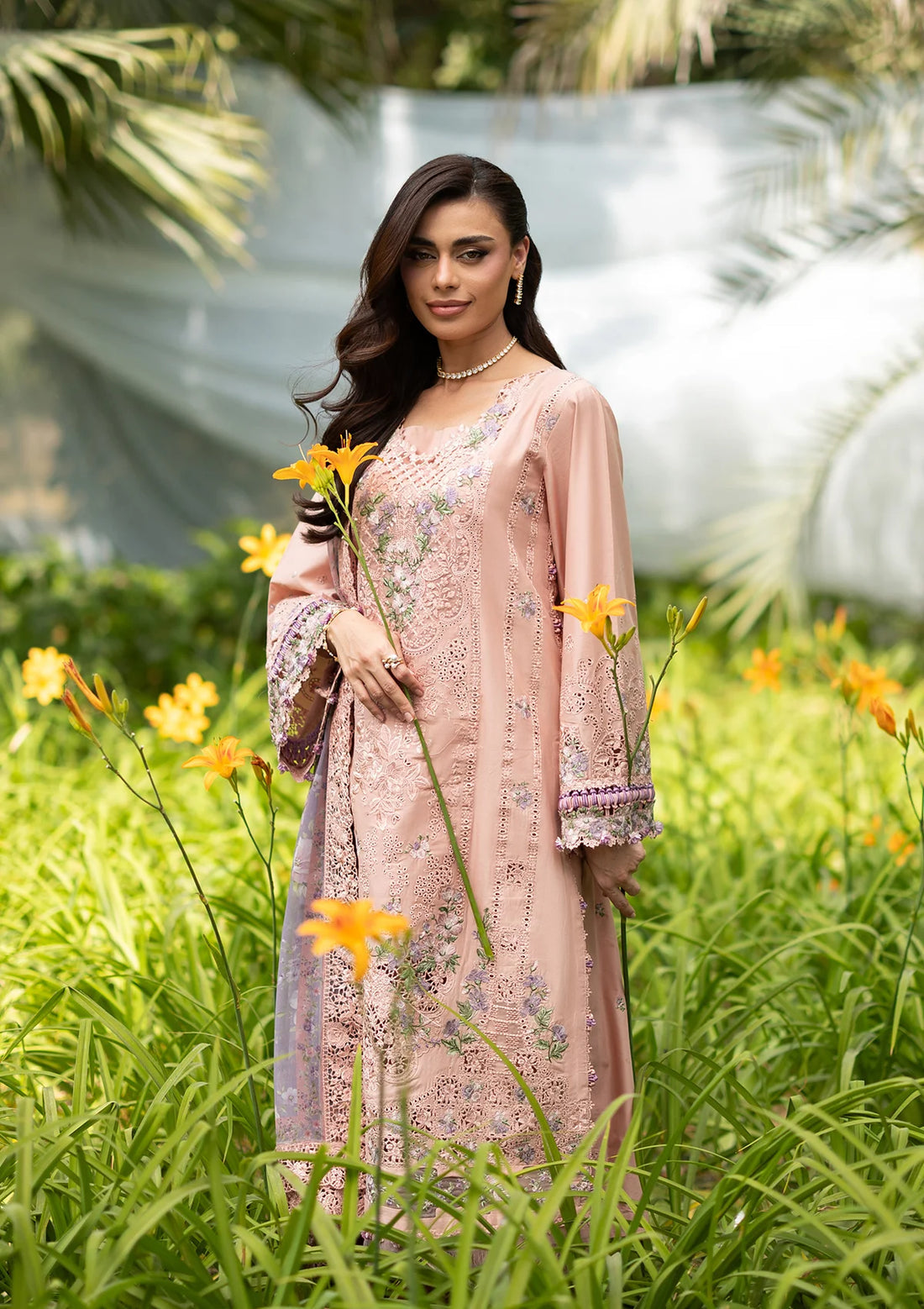 Elaf Dhanak Embroidered 3pc Luxury Article With Dhanak Purple Shawl Pink Color