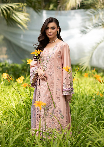 Elaf Dhanak Embroidered 3pc Luxury Article With Dhanak Purple Shawl Pink Color