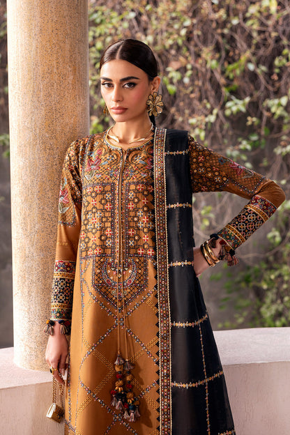 Jazmin Dhanak Embroidered Luxury 3pc Article With Digital Printed Wool Shawl Mustard Color