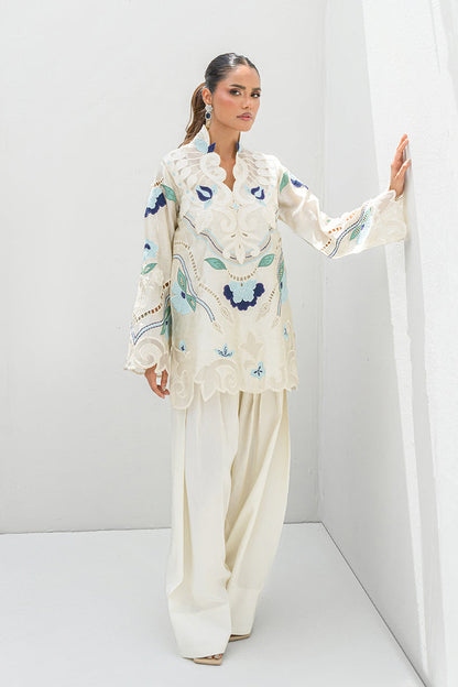 Nadia Farooqui Silk Embroidered 2pc Article Off White Color