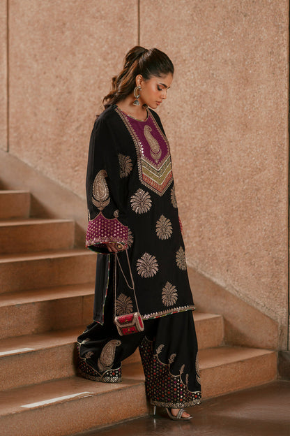 Ethnic Silk Luxury Embroidered Dress Purple Neckline