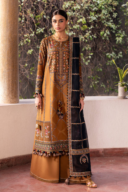 Jazmin Dhanak Embroidered Luxury 3pc Article With Digital Printed Wool Shawl Mustard Color