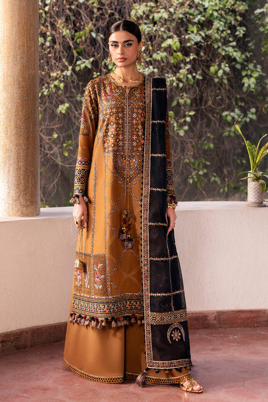 Jazmin Dhanak Embroidered Luxury 3pc Article With Digital Printed Wool Shawl Mustard Color