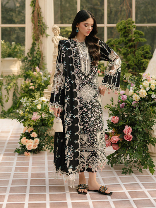 Bin ilyas Dhanak Embroidered luxury 3pc Article With Khaadi net Duppata Black Color