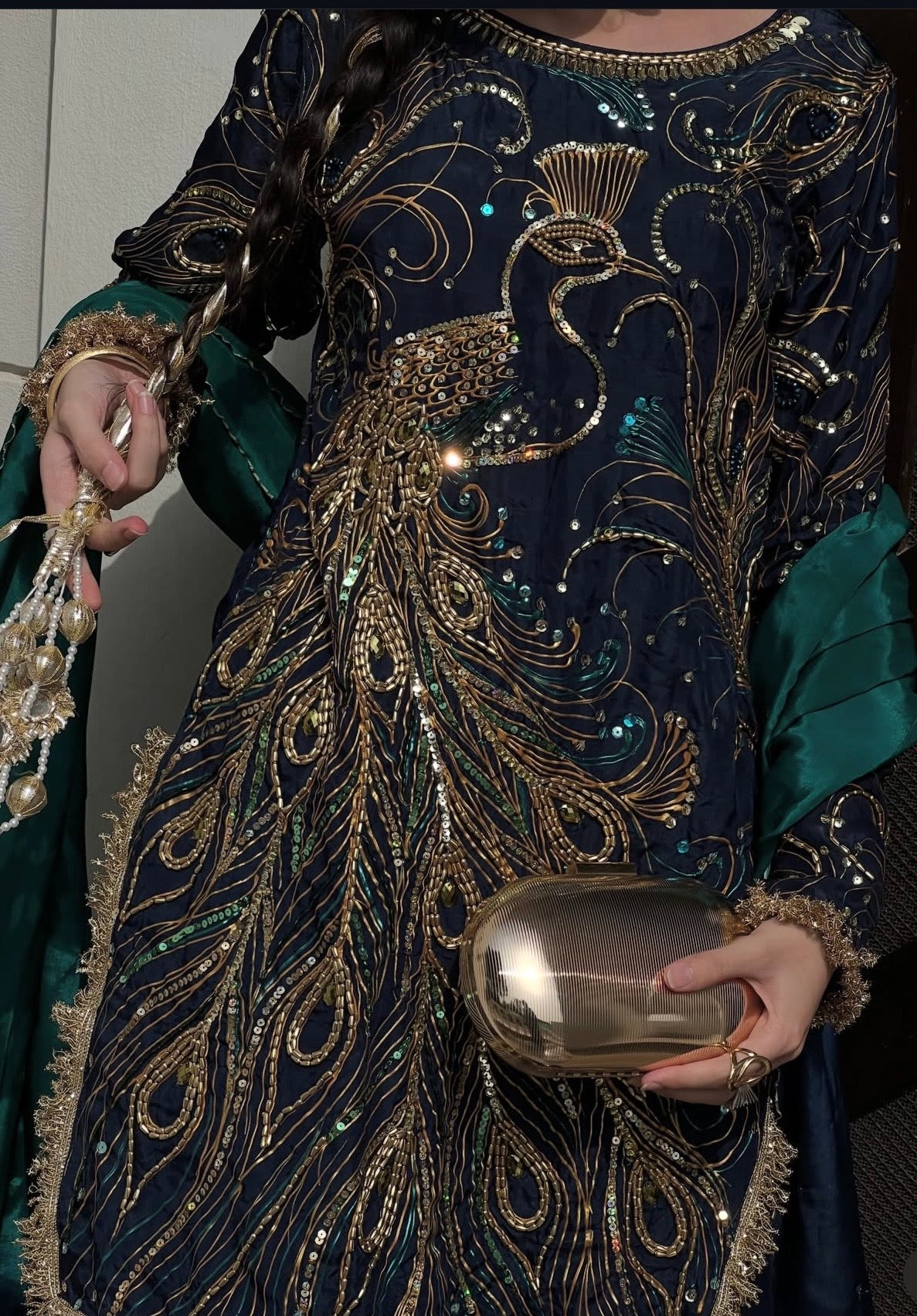 9000 Velvet Embroidered 3pc Article Peacock Design