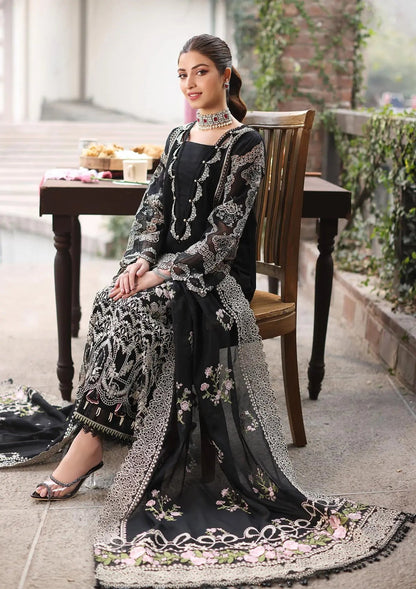 Kahf Black Dhanak Embroidered 3pc Article With Dhanak Shawl