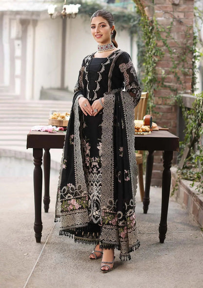 Kahf Black Dhanak Embroidered 3pc Article With Dhanak Shawl