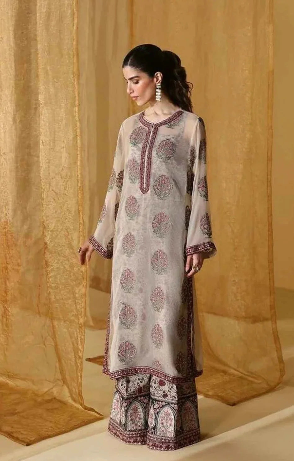 Silk Embroidered 2pc Article white chiffon with silk