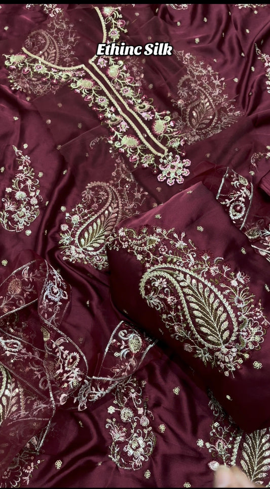 Ethnic silk maroon 2pc