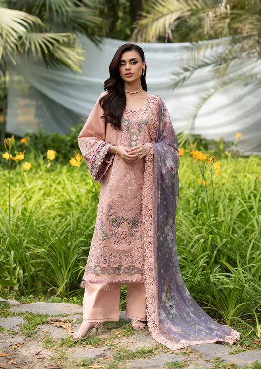 Elaf Dhanak Embroidered 3pc Luxury Article With Dhanak Purple Shawl Pink Color