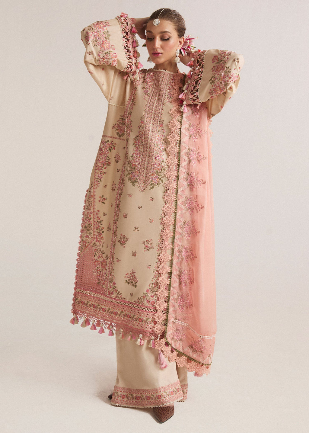 Hussain Rehar Embroidered 3 Piece Article With Embroidered Shawl