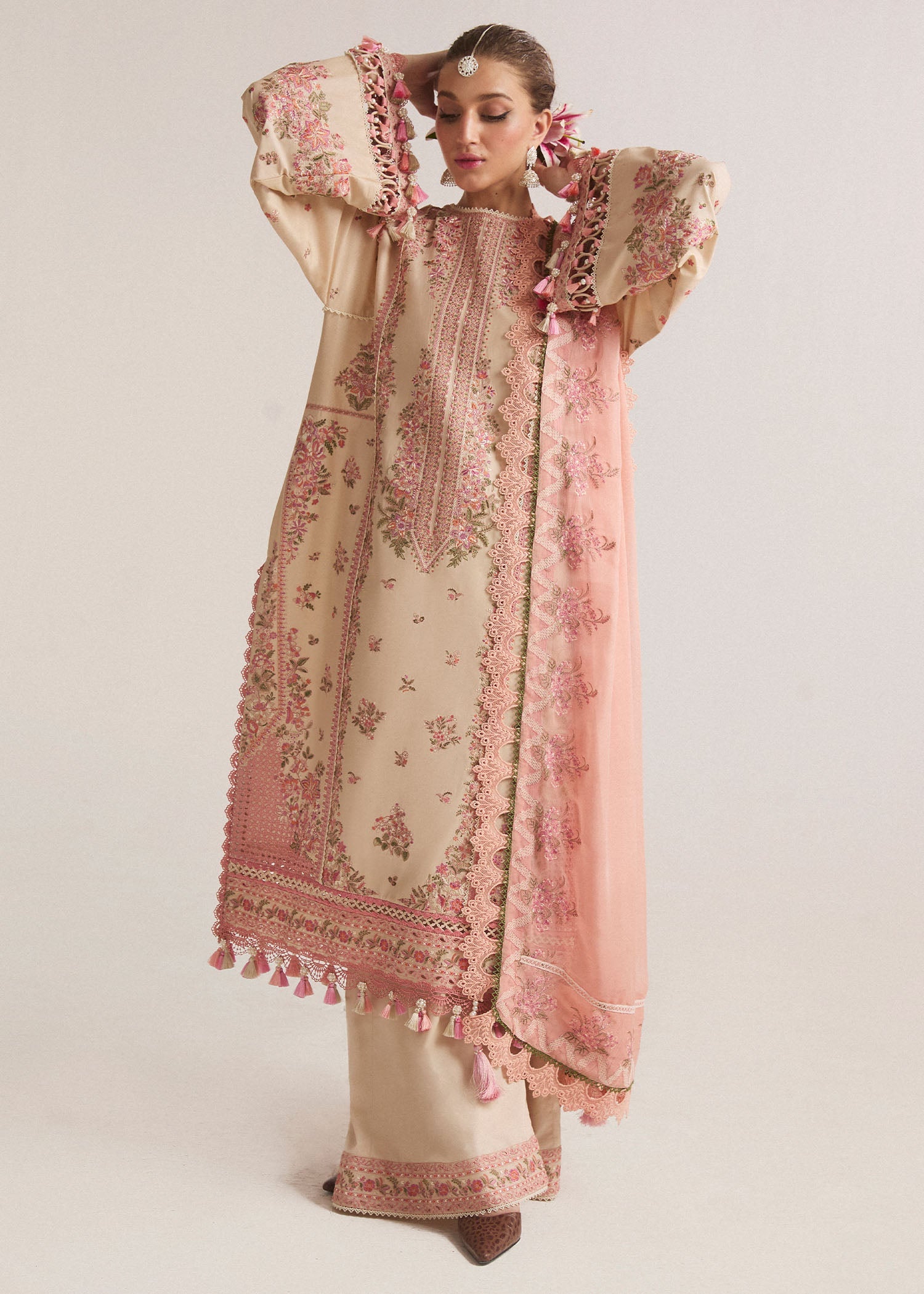 Hussain Rehar Embroidered 3 Piece Article With Embroidered Shawl