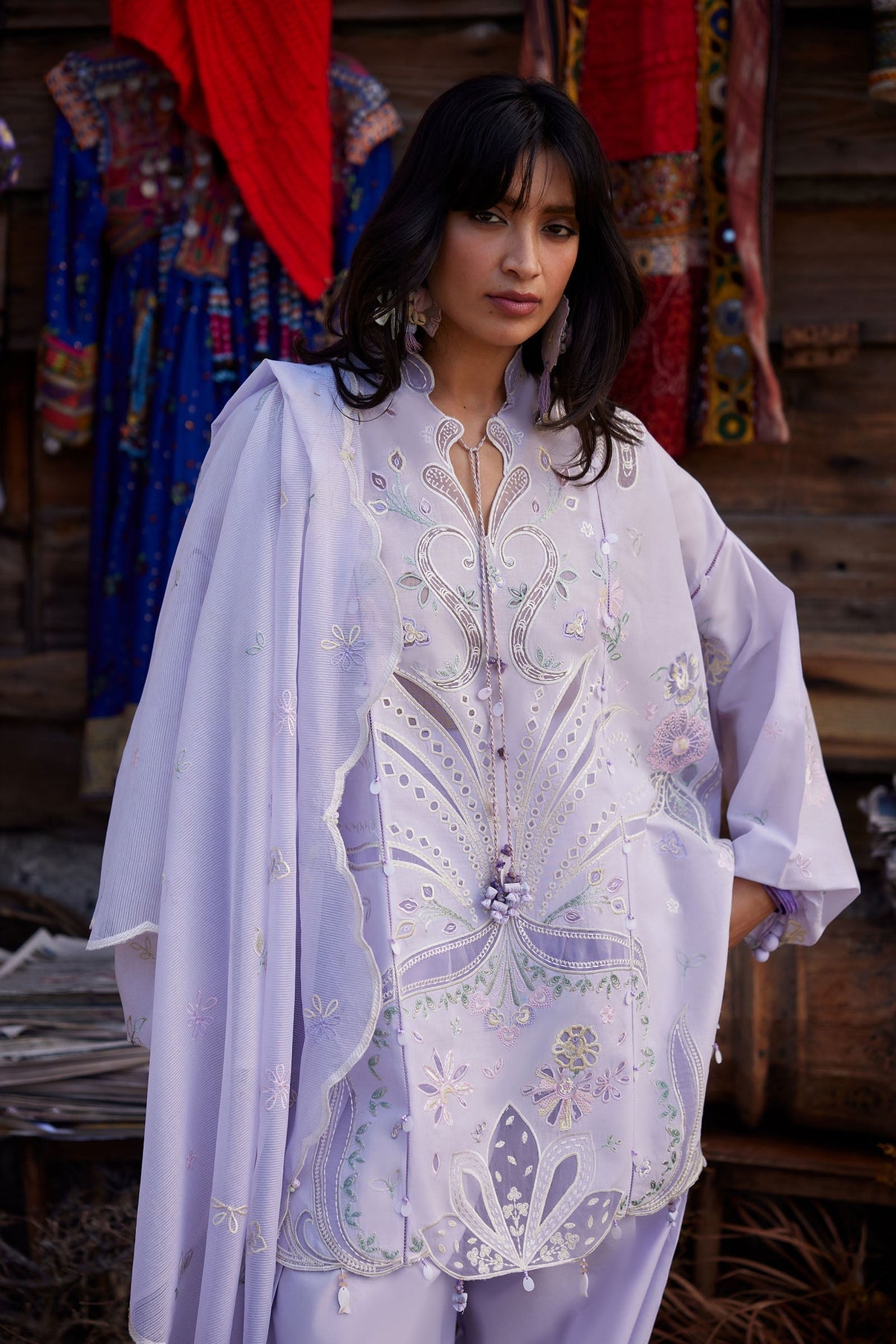 Designer Dress Silk Embroidered 2pc Article Lilac Color